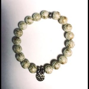 Handcrafted 6” Jasper Stone Stretchy Bracelet with Charm